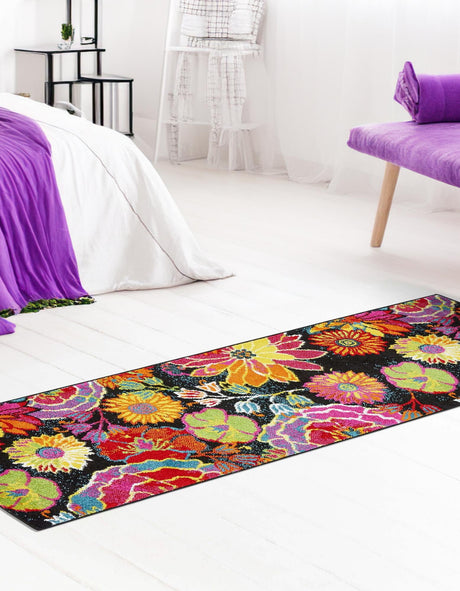 Black 2' 7 x 19' 8 Lyon Runner Area Rug Vivid Colorful Abstract Modern 100% Polypropylene Carpet for Living Room, Dining, Office for Sale at Rug Engine