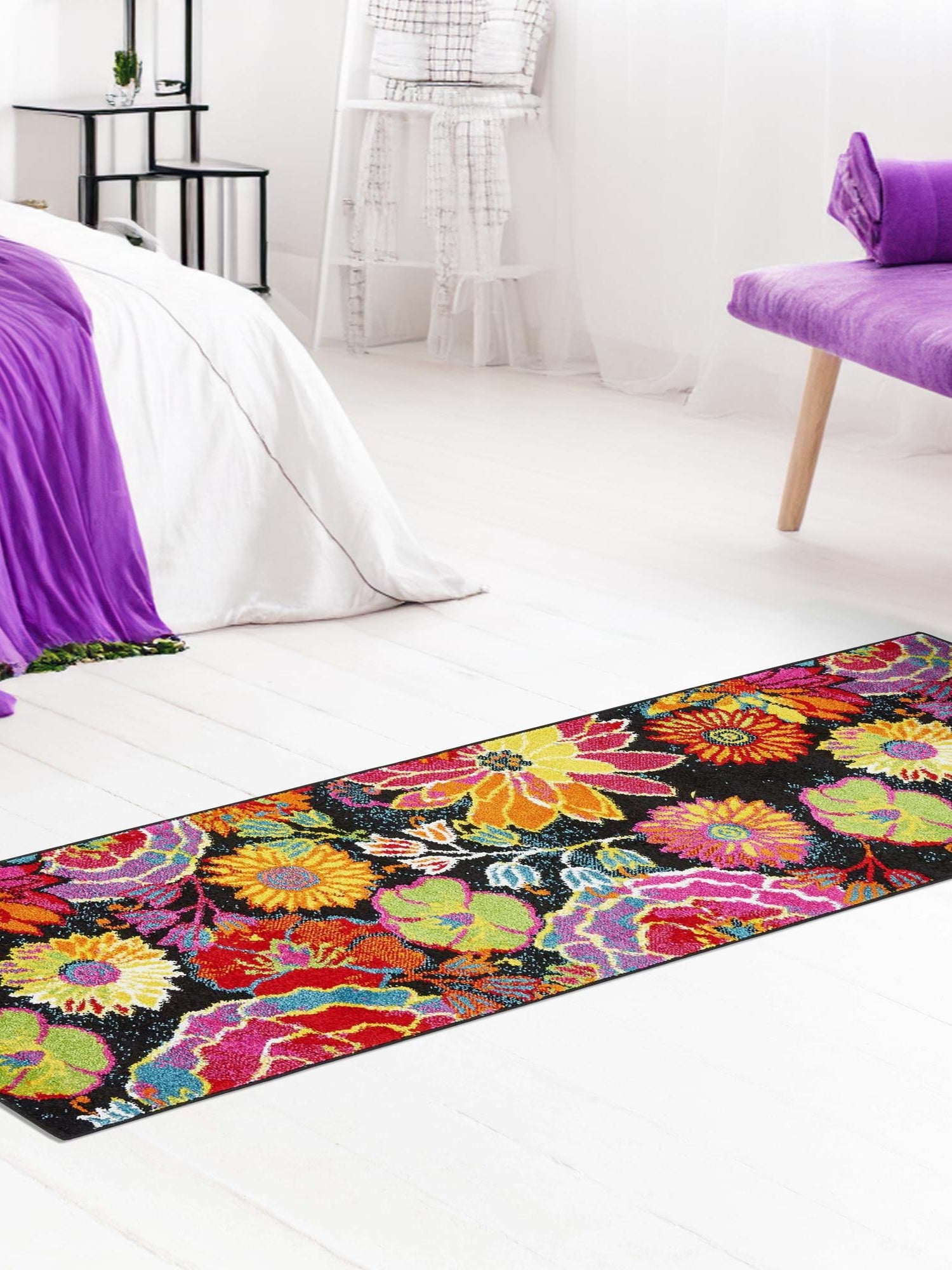 Black 2' 7 x 13' 1 Lyon Runner Area Rug Vivid Colorful Abstract Modern 100% Polypropylene Carpet for Living Room, Dining, Office for Sale at Rug Engine