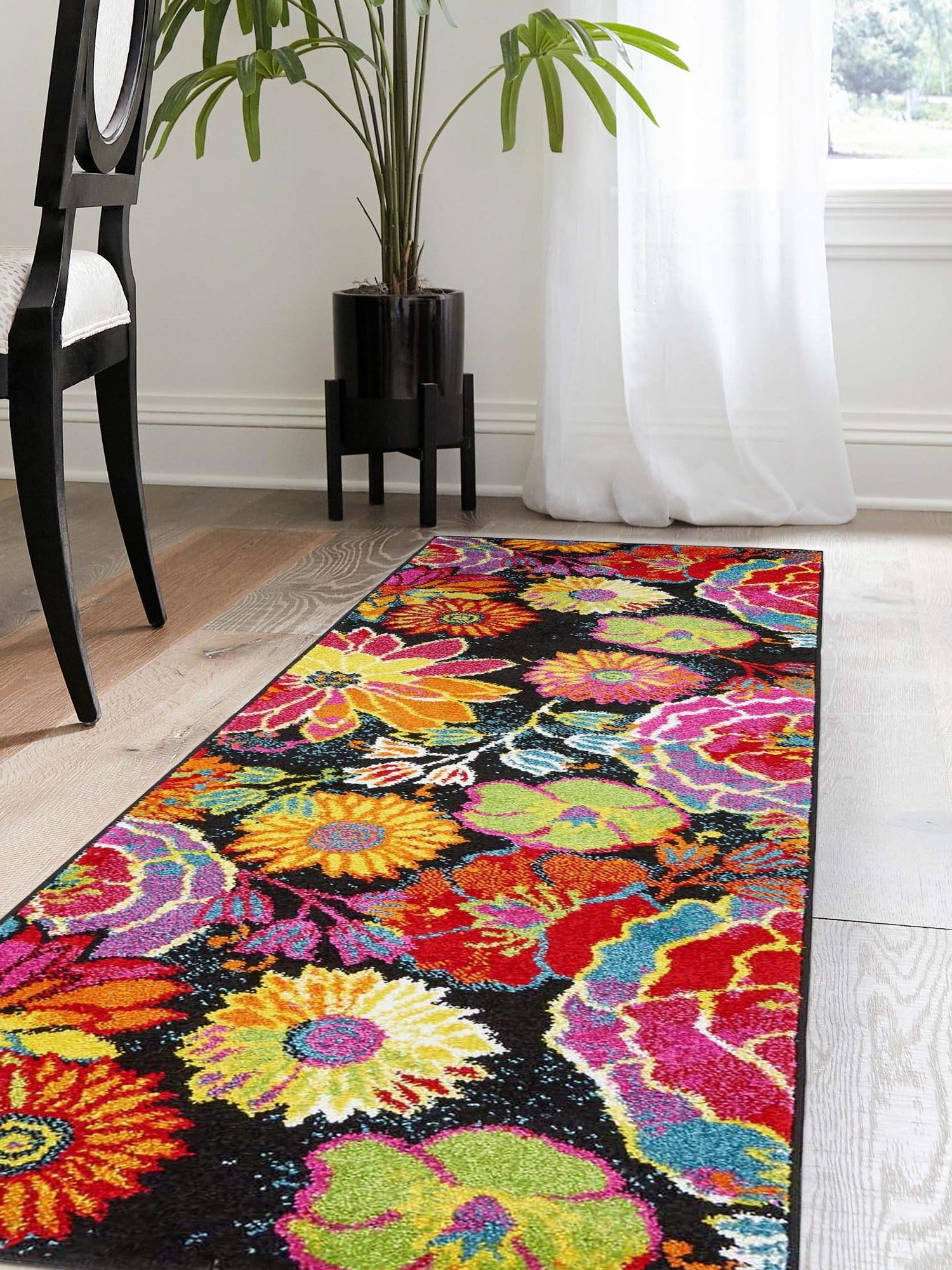 Black 2' 2 x 4' 1 Lyon Runner Area Rug Vivid Colorful Abstract Modern 100% Polypropylene Carpet for Living Room, Dining, Office for Sale at Rug Engine