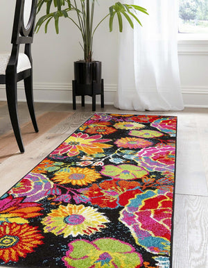 Black 2' 7 x 13' 1 Lyon Runner Area Rug Vivid Colorful Abstract Modern 100% Polypropylene Carpet for Living Room, Dining, Office for Sale at Rug Engine