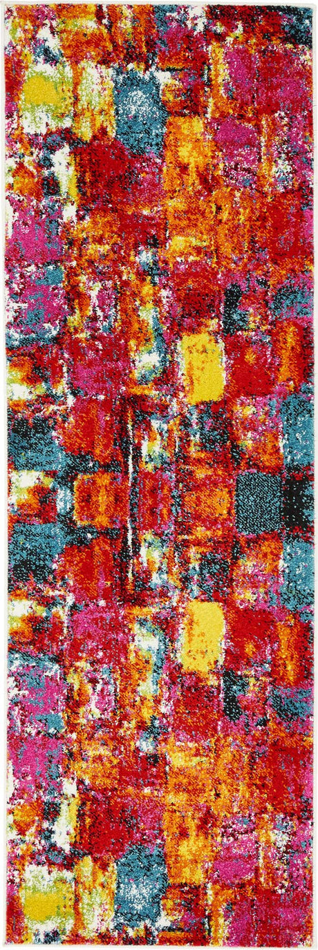 Multicolor 2' x 6' 1 Lyon Runner Area Rug Vivid Colorful Abstract Modern 100% Polypropylene Carpet for Living Room, Dining, Office for Sale at Rug Engine