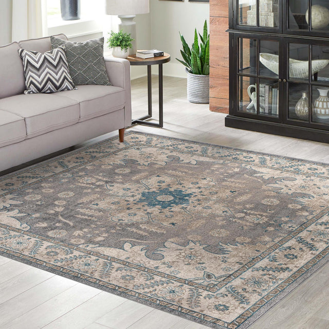 Gray 5' x 5' Salzburg Square Area Rug Stain Resistant Easy Clean Traditional Classic Design Durable Carpet for Affordable Interior Home Decorating for Sale at Rug Engine