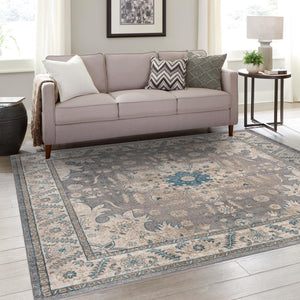 Gray 5' x 5' Salzburg Square Area Rug Stain Resistant Easy Clean Traditional Classic Design Durable Carpet for Affordable Interior Home Decorating for Sale at Rug Engine