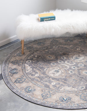 Gray 5' x 5' Salzburg Round Area Rug Stain Resistant Easy Clean Traditional Classic Design Durable Carpet for Affordable Interior Home Decorating for Sale at Rug Engine