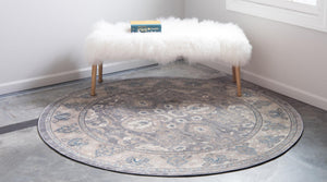 Gray 6' x 6' Salzburg Round Area Rug Stain Resistant Easy Clean Traditional Classic Design Durable Carpet for Affordable Interior Home Decorating for Sale at Rug Engine