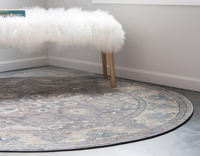 Gray 6' x 6' Salzburg Round Area Rug Stain Resistant Easy Clean Traditional Classic Design Durable Carpet for Affordable Interior Home Decorating for Sale at Rug Engine