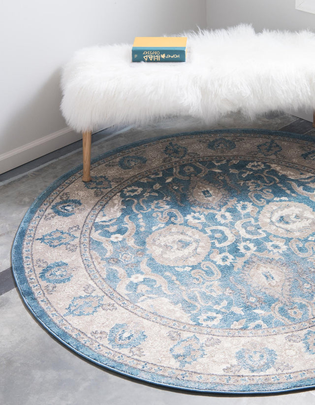Light Blue 8' x 8' Salzburg Round Area Rug