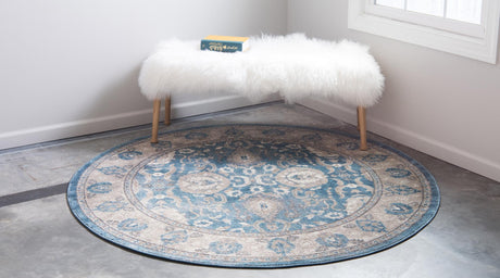 Light Blue 4' 1 x 4' 1 Salzburg Round Area Rug