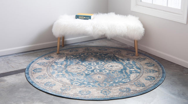 Light Blue 5' 1 x 5' 1 Salzburg Round Area Rug