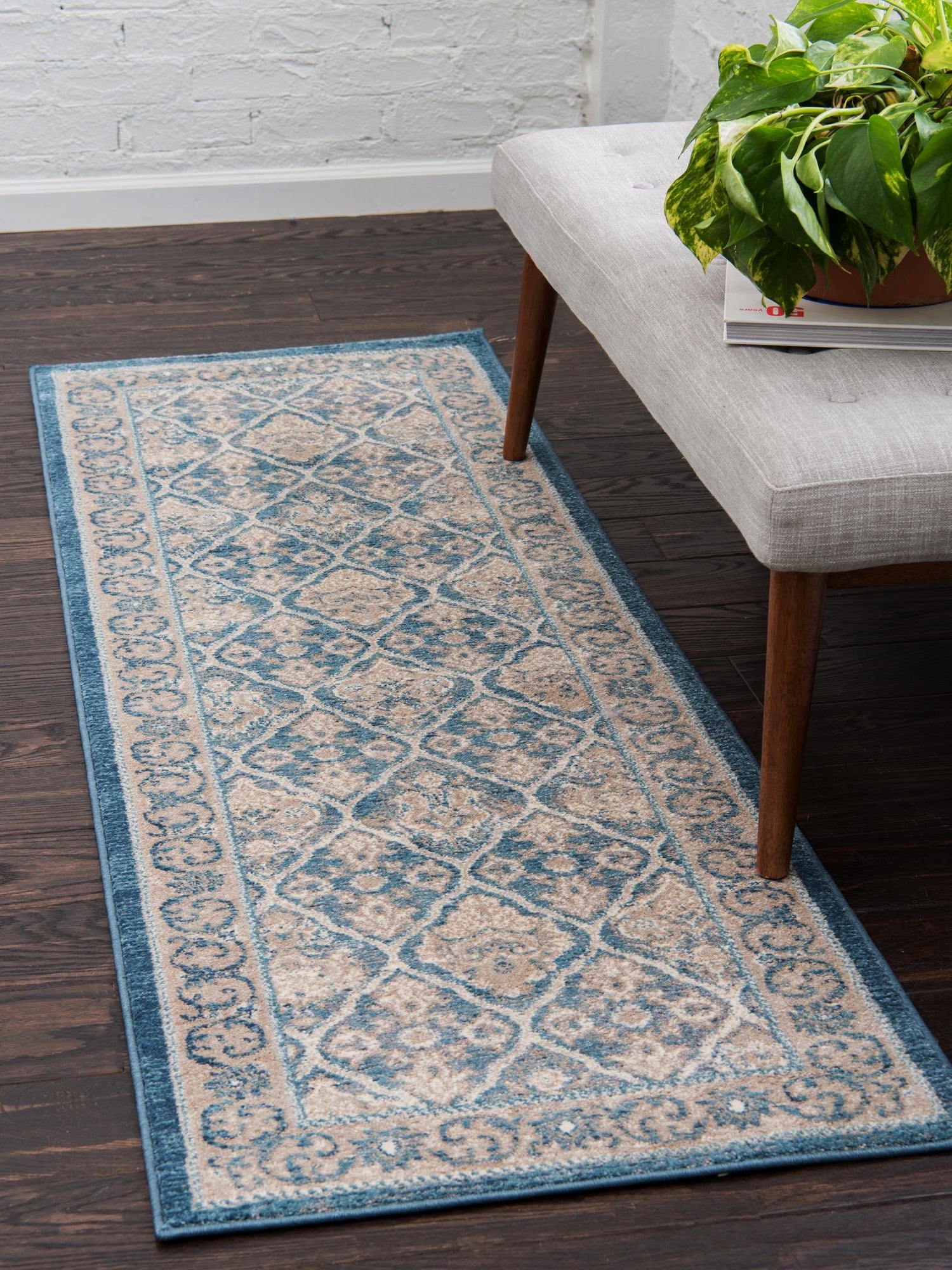 Light Blue 2' 7 x 10' Salzburg Runner Area Rug Stain Resistant Easy Clean Traditional Classic Design Durable Carpet for Affordable Interior Home Decorating for Sale at Rug Engine