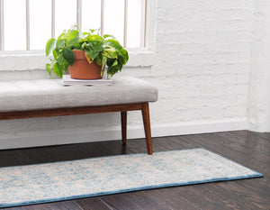 Light Blue 2' 7 x 10' Salzburg Runner Area Rug Stain Resistant Easy Clean Traditional Classic Design Durable Carpet for Affordable Interior Home Decorating for Sale at Rug Engine