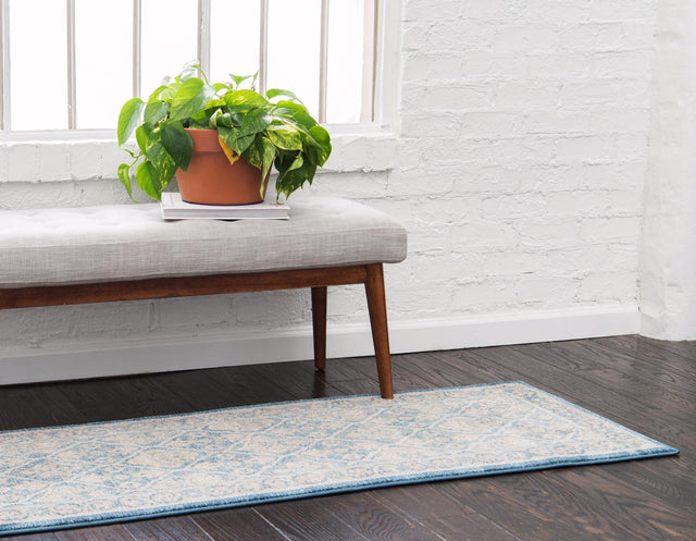 Light Blue 2' 7 x 10' Salzburg Runner Area Rug Stain Resistant Easy Clean Traditional Classic Design Durable Carpet for Affordable Interior Home Decorating for Sale at Rug Engine