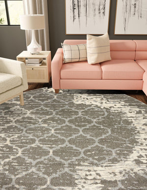 Light Gray 6' x 6' Trellis Round Rug