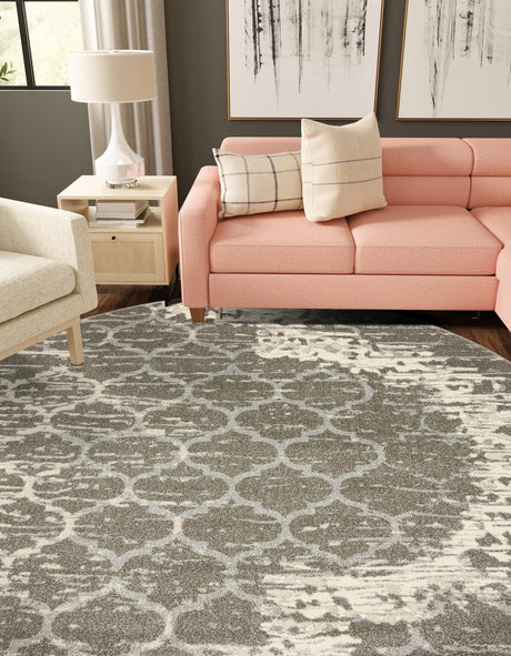 Light Gray 6' x 6' Trellis Round Area Rug Geometric Modern Unique Durable Easy Clean Carpet for Contemporary Interior Design for Sale at Rug Engine