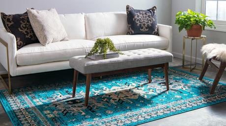 Turquoise 4' 1 x 6' 1 Taftan Rectangle Area Rug Durable 100% Polypropylene Classic Traditional Design Easy Clean Carpet for Home Interiors for Sale at Rug Engine