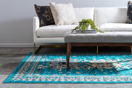 Turquoise 2' x 3' 1 Taftan Rectangle Area Rug Durable 100% Polypropylene Classic Traditional Design Easy Clean Carpet for Home Interiors for Sale at Rug Engine
