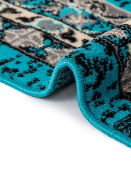 Turquoise 4' 1 x 6' 1 Taftan Rectangle Area Rug Durable 100% Polypropylene Classic Traditional Design Easy Clean Carpet for Home Interiors for Sale at Rug Engine