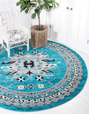 Turquoise 7' 10 x 7' 10 Taftan Round Area Rug