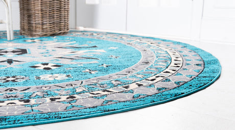 Turquoise 7' 10 x 7' 10 Taftan Round Area Rug Durable 100% Polypropylene Classic Traditional Design Easy Clean Carpet for Home Interiors for Sale at Rug Engine