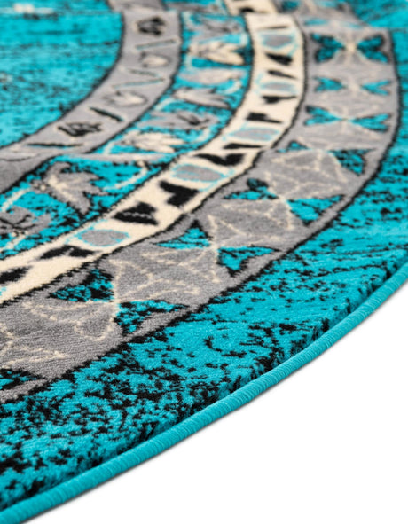 Turquoise 7' 10 x 7' 10 Taftan Round Area Rug Durable 100% Polypropylene Classic Traditional Design Easy Clean Carpet for Home Interiors for Sale at Rug Engine