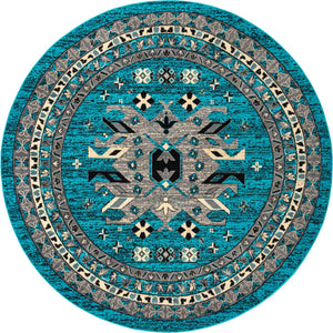 Turquoise 7' 10 x 7' 10 Taftan Round Area Rug