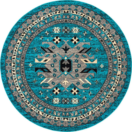 Turquoise 7' 10 x 7' 10 Taftan Round Area Rug