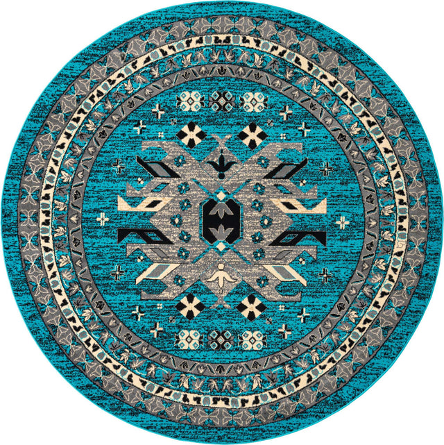 Turquoise 7' 10 x 7' 10 Taftan Round Area Rug