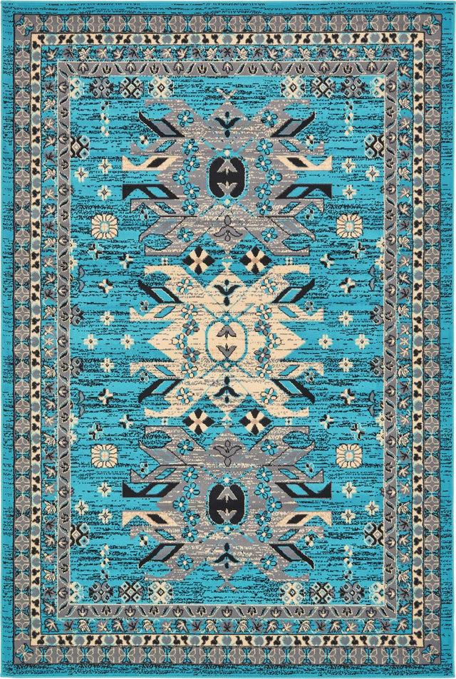 Turquoise 6' 1 x 9' Taftan Rectangle Area Rug