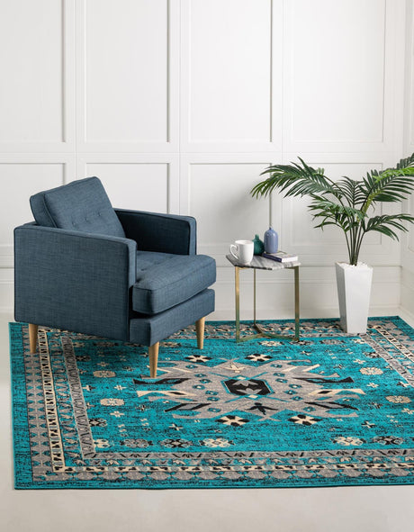 Turquoise 7' 10 x 7' 10 Taftan Square Area Rug
