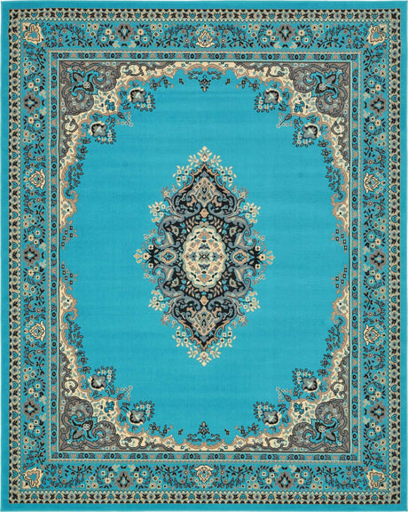 Turquoise 7' 10 x 10' Reza Rectangle Area Rug 100% Polypropylene Easy Clean Traditional Motif Classic Carpet for Home Interiors for Sale at Rug Engine