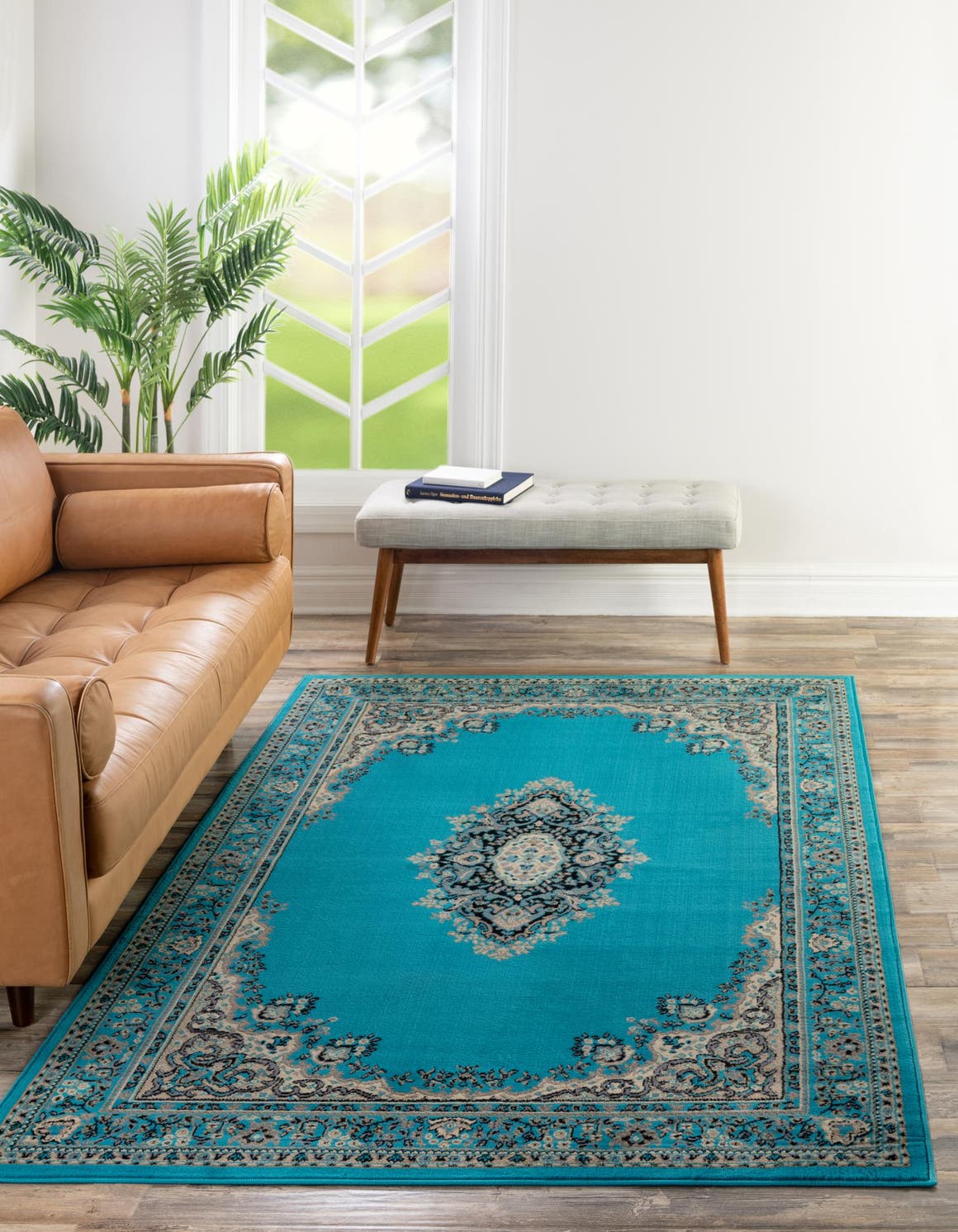 Turquoise 7' 10 x 10' Reza Rectangle Area Rug 100% Polypropylene Easy Clean Traditional Motif Classic Carpet for Home Interiors for Sale at Rug Engine