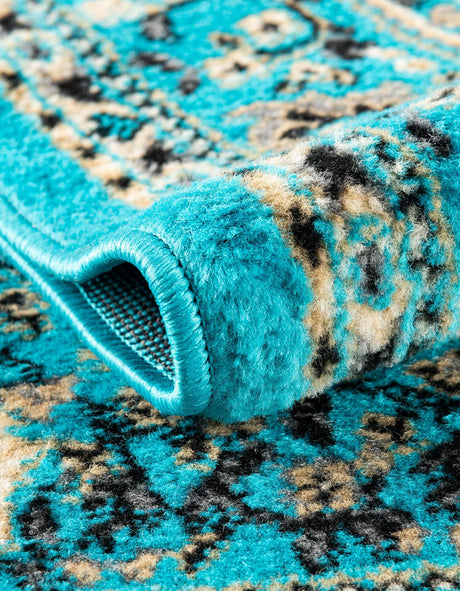 Turquoise 4' 1 x 6' 1 Reza Rectangle Area Rug 100% Polypropylene Easy Clean Traditional Motif Classic Carpet for Home Interiors for Sale at Rug Engine
