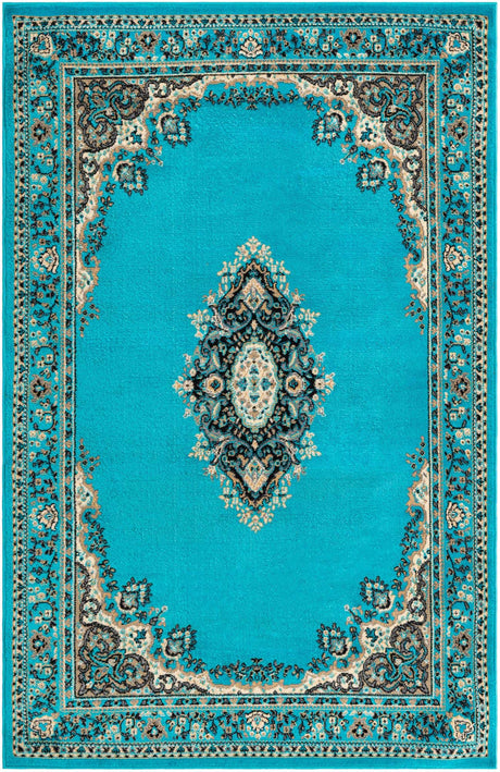 Turquoise 5' 3 x 8' Reza Rectangle Area Rug 100% Polypropylene Easy Clean Traditional Motif Classic Carpet for Home Interiors for Sale at Rug Engine