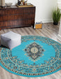 Turquoise 7' 10 x 7' 10 Reza Round Area Rug 100% Polypropylene Easy Clean Traditional Motif Classic Carpet for Home Interiors for Sale at Rug Engine