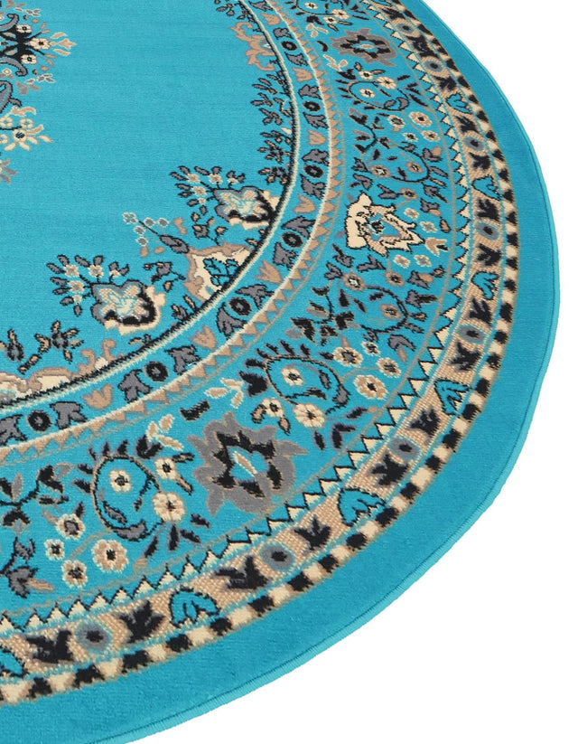 Turquoise 7' 10 x 7' 10 Reza Round Area Rug 100% Polypropylene Easy Clean Traditional Motif Classic Carpet for Home Interiors for Sale at Rug Engine
