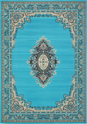 Turquoise 7' 1 x 10' Reza Rectangle Area Rug 100% Polypropylene Easy Clean Traditional Motif Classic Carpet for Home Interiors for Sale at Rug Engine