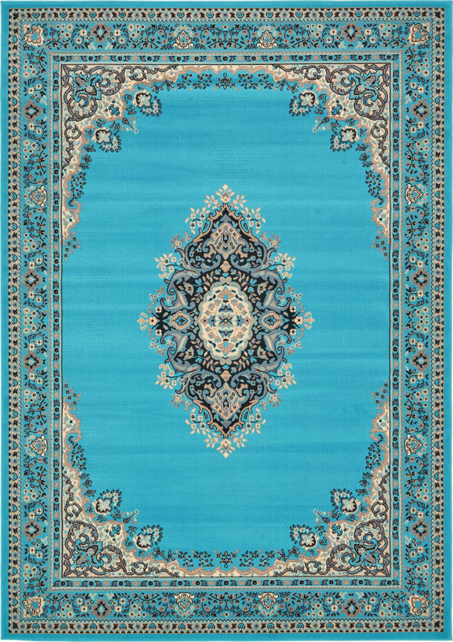 Turquoise 7' 1 x 10' Reza Rectangle Area Rug 100% Polypropylene Easy Clean Traditional Motif Classic Carpet for Home Interiors for Sale at Rug Engine