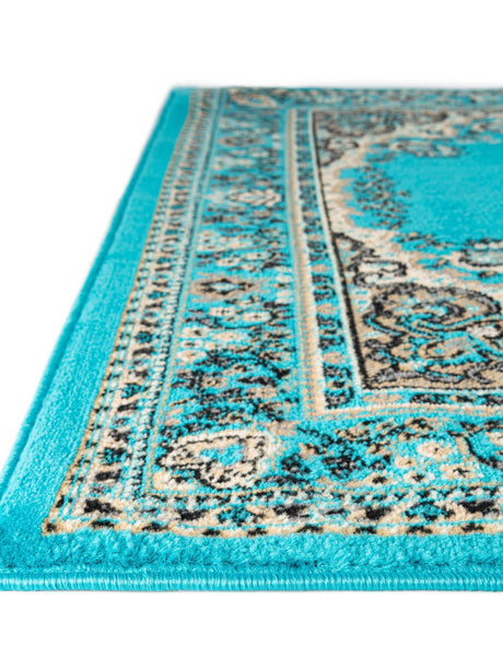Turquoise 7' 10 x 7' 10 Reza Square Area Rug 100% Polypropylene Easy Clean Traditional Motif Classic Carpet for Home Interiors for Sale at Rug Engine