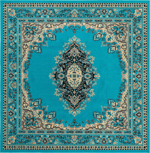 Turquoise 7' 10 x 7' 10 Reza Square Area Rug 100% Polypropylene Easy Clean Traditional Motif Classic Carpet for Home Interiors for Sale at Rug Engine