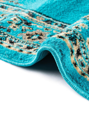 Turquoise 2' x 8' 2 Reza Runner Area Rug 100% Polypropylene Easy Clean Traditional Motif Classic Carpet for Home Interiors for Sale at Rug Engine
