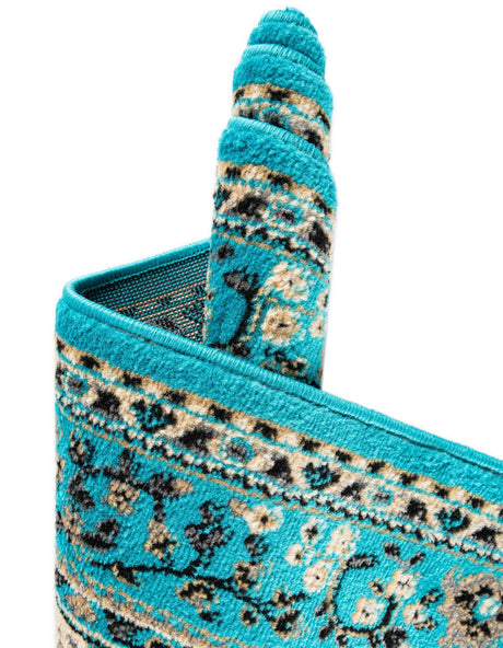 Turquoise 3' 1 x 16' 5 Reza Runner Area Rug 100% Polypropylene Easy Clean Traditional Motif Classic Carpet for Home Interiors for Sale at Rug Engine