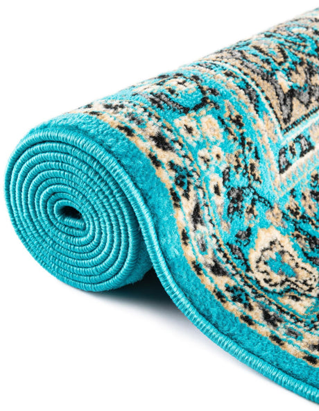 Turquoise 2' x 8' 2 Reza Runner Area Rug 100% Polypropylene Easy Clean Traditional Motif Classic Carpet for Home Interiors for Sale at Rug Engine