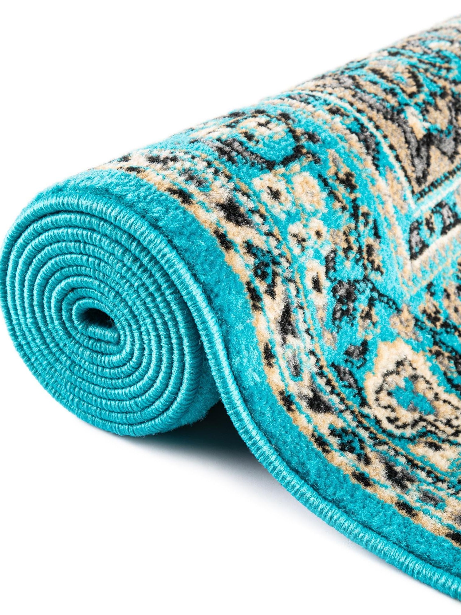 Turquoise 3' 1 x 16' 5 Reza Runner Area Rug 100% Polypropylene Easy Clean Traditional Motif Classic Carpet for Home Interiors for Sale at Rug Engine