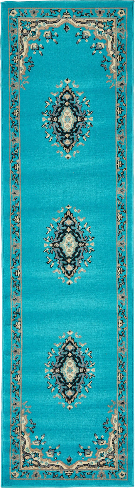 Turquoise 2' x 8' 2 Reza Runner Area Rug 100% Polypropylene Easy Clean Traditional Motif Classic Carpet for Home Interiors for Sale at Rug Engine