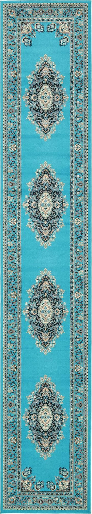 Turquoise 3' 1 x 16' 5 Reza Runner Area Rug 100% Polypropylene Easy Clean Traditional Motif Classic Carpet for Home Interiors for Sale at Rug Engine