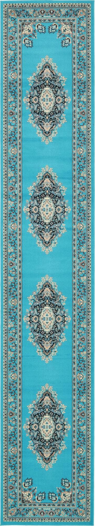 Turquoise 3' 1 x 16' 5 Reza Runner Area Rug 100% Polypropylene Easy Clean Traditional Motif Classic Carpet for Home Interiors for Sale at Rug Engine