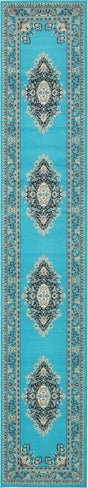 Turquoise 3' 1 x 16' 5 Reza Runner Area Rug 100% Polypropylene Easy Clean Traditional Motif Classic Carpet for Home Interiors for Sale at Rug Engine