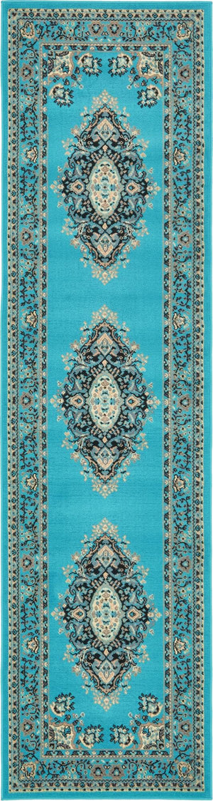 Turquoise 2' 7 x 10' Reza Runner Area Rug 100% Polypropylene Easy Clean Traditional Motif Classic Carpet for Home Interiors for Sale at Rug Engine