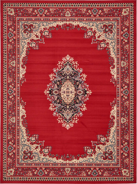 Red 10' x 13' 1 Reza Rectangle Area Rug 100% Polypropylene Easy Clean Traditional Motif Classic Carpet for Home Interiors for Sale at Rug Engine