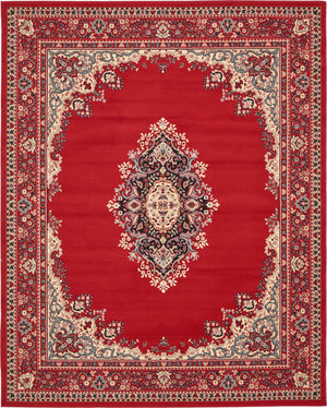 Red 7' 10 x 10' Reza Rectangle Area Rug 100% Polypropylene Easy Clean Traditional Motif Classic Carpet for Home Interiors for Sale at Rug Engine